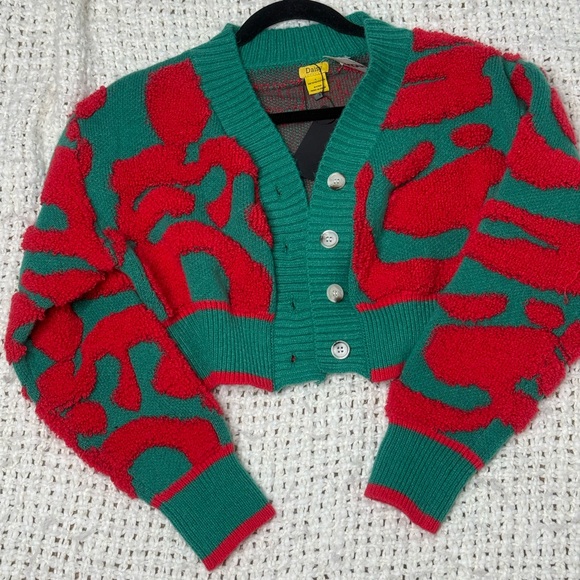 Daisy Sweaters - Daisy Red and Green Women's Crop Cardigan